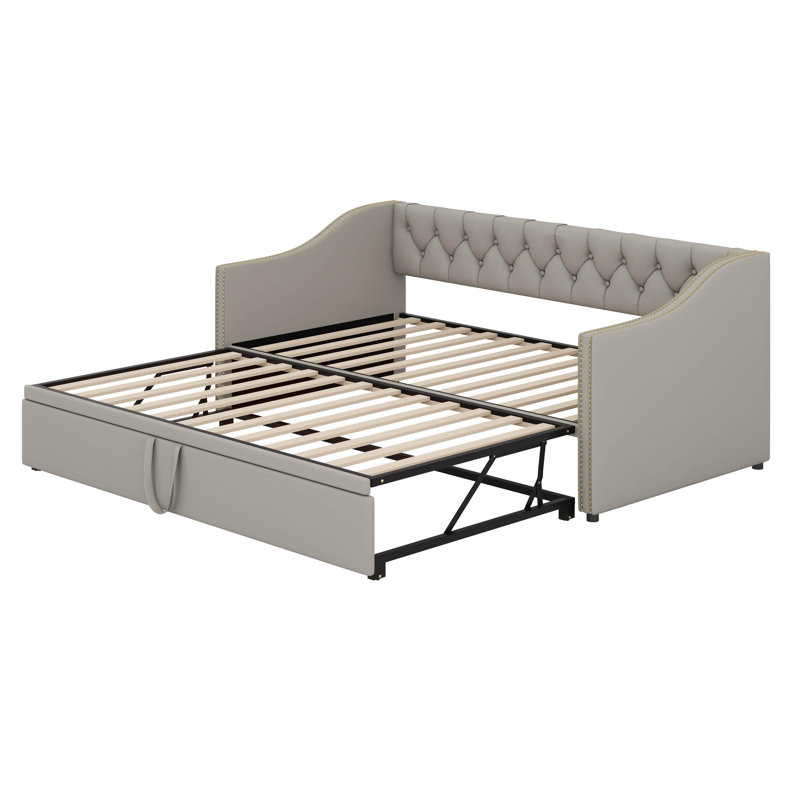 Twin Size Upholstered Daybed – Pop-Up Trundle Included, Gray