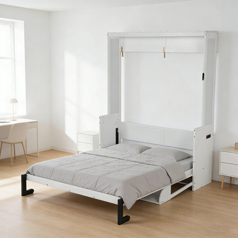 Grand lit escamotable en bois avec bureau