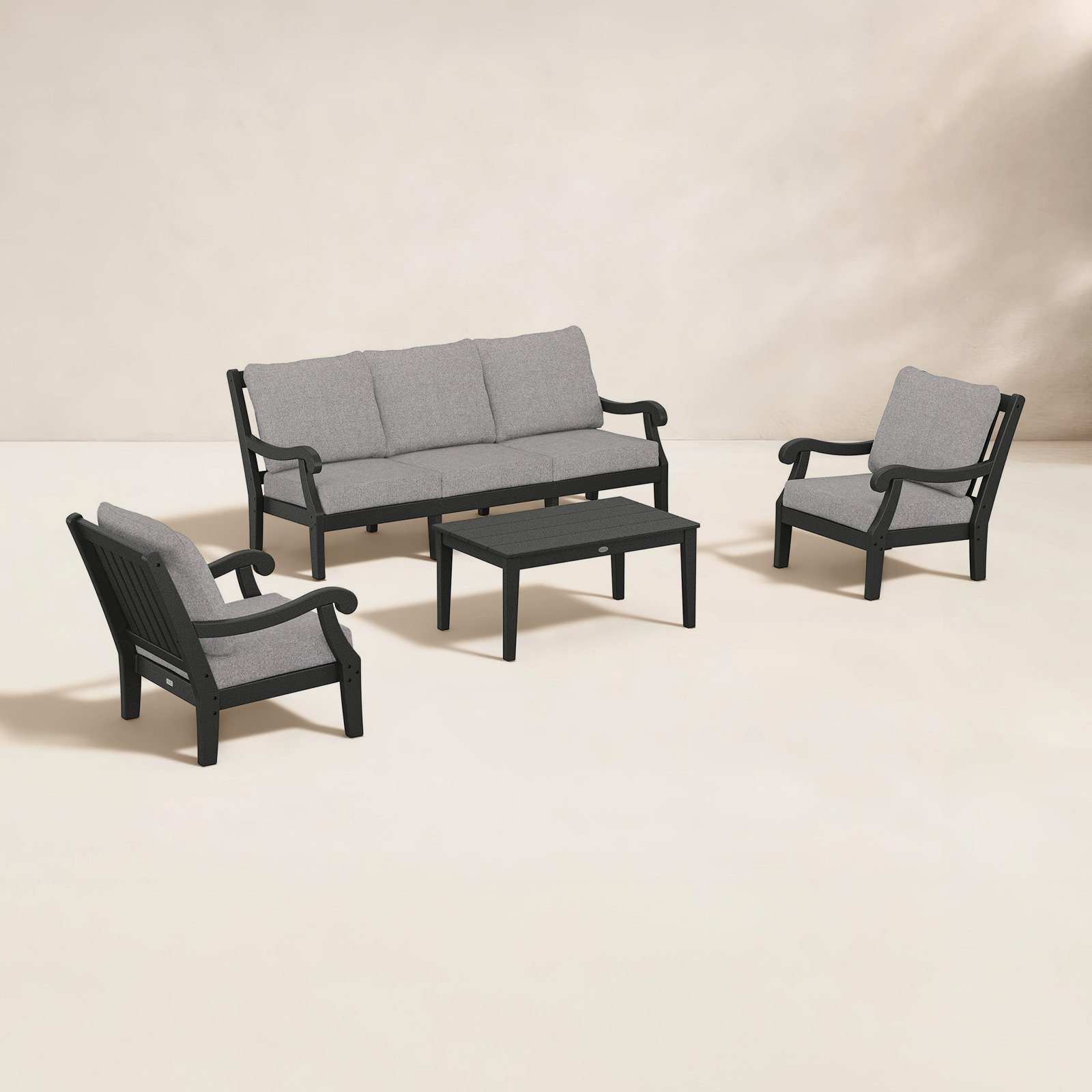 POLYWOOD® Verlyn 5-Person Patio Seating Group, Gray Mist Cushion/Black Frame
