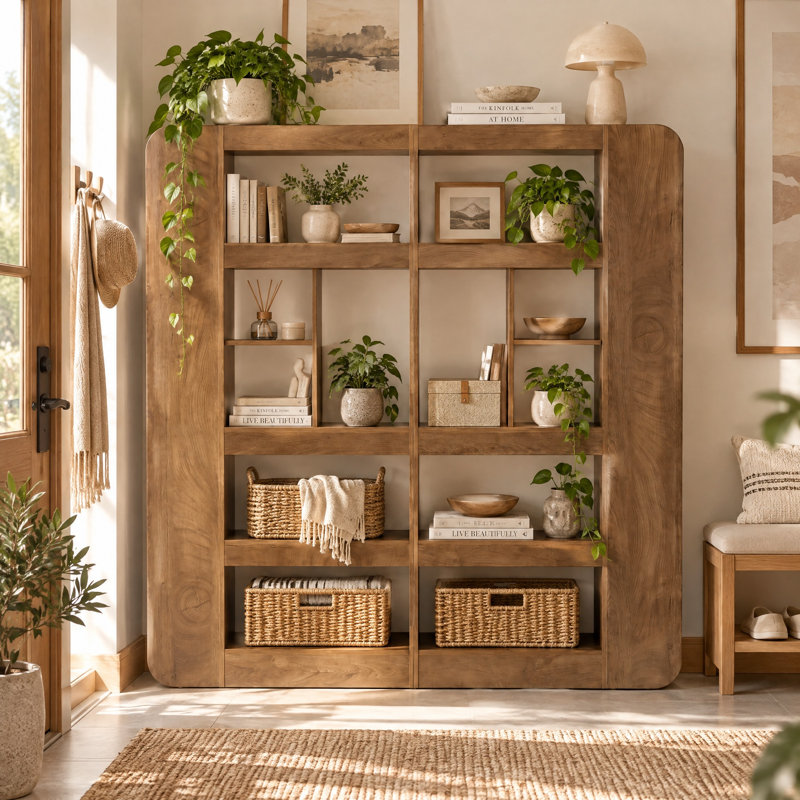 Ensemble de 2 paravents 71 "en bois avec tablettes de rangement ouvertes