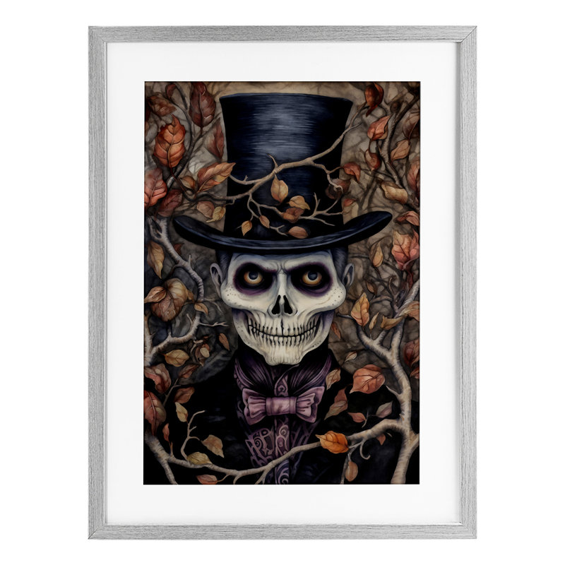 «Spooky Skeleton with Leaves», reproduction encadrée sous verre, conception de The Dutch Lady, H 20 po x l 14 po