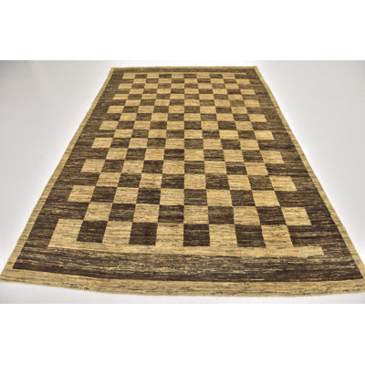 Tapis en laine brun/beige 6 pi 6 po x 9 pi 8 po one-of-kind à la main noué la Didcot