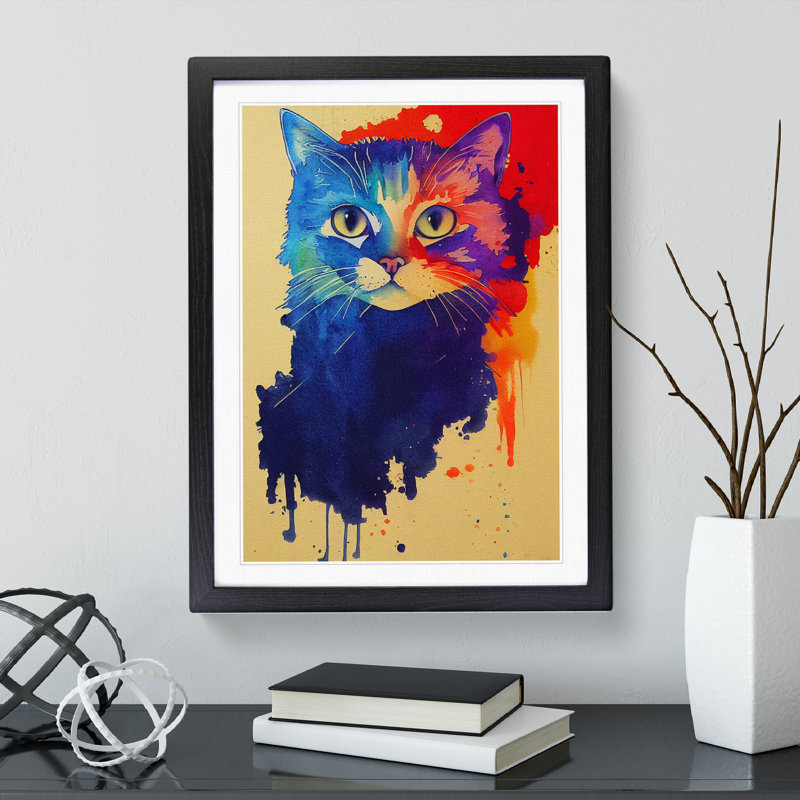 Cat in No.2 1 Piece Single Picture Frame Wall Art, 46cm H x 34cm W x 2cm D, Black