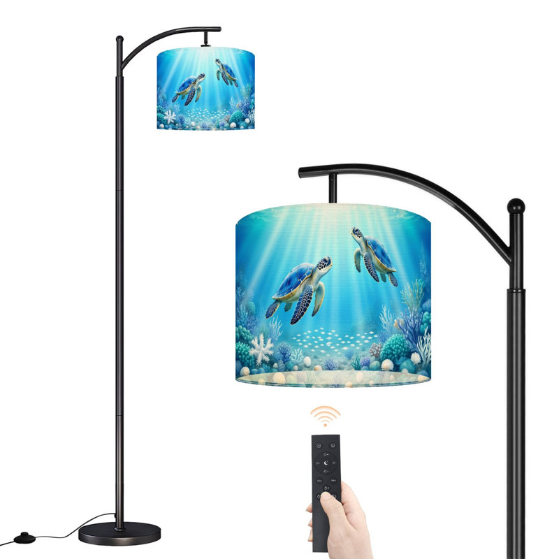 Lampe sur pied à arc avec abat-jour ajustable Scène océanique sous-marine Deux tortues de mer bleues Coral Coastal Lampadaire