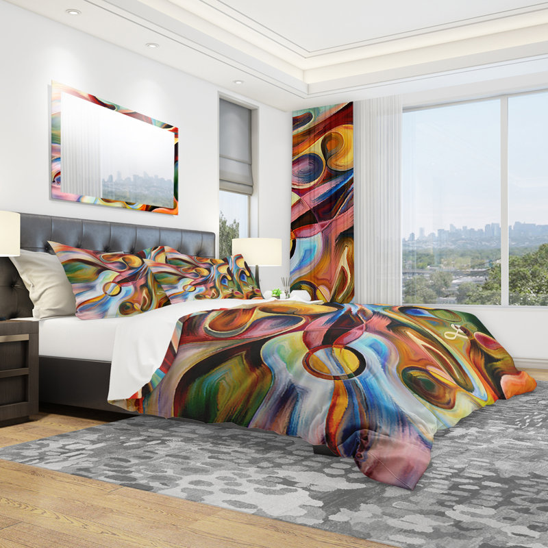 King Size Multicolor Abstract Microfiber Duvet Cover Set
