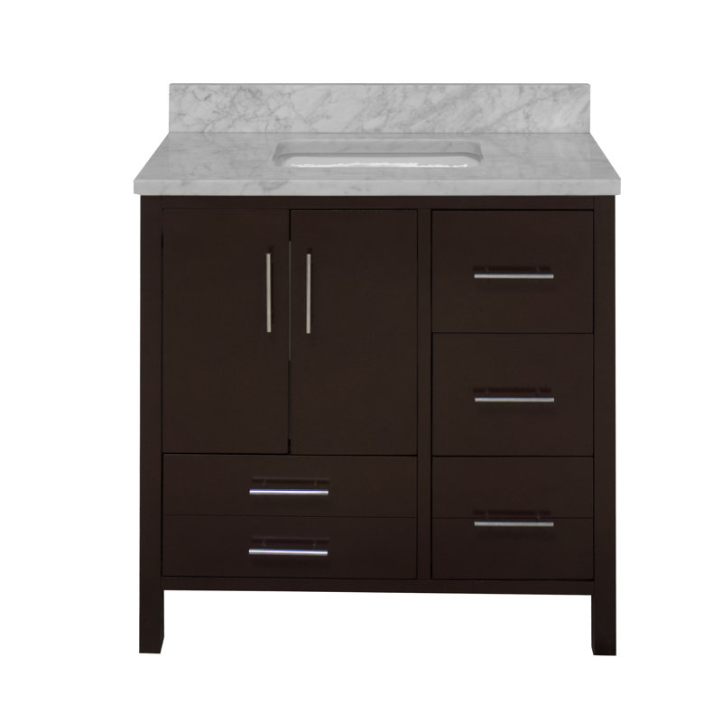 Kiara 36'' Single Bathroom Vanity with Top, Chocolate, Carrara Marble
