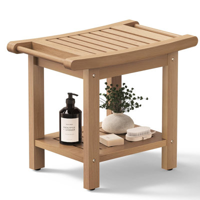 Banc de douche avec tabouret de douche résistant à l'humidité et à la moisissure, capacité de 350 lb, conception antidérapante, teck
