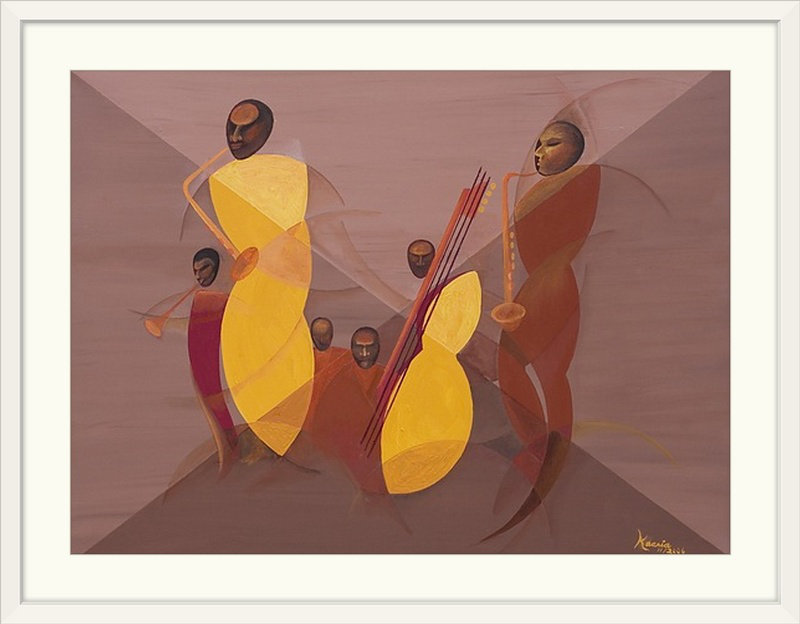 "Ambriah" Mango Jazz, 2006 "par Kaaria Mucherera, reproduction d'art, H 25 po x l 32 po x P 1 po, Cadre blanc