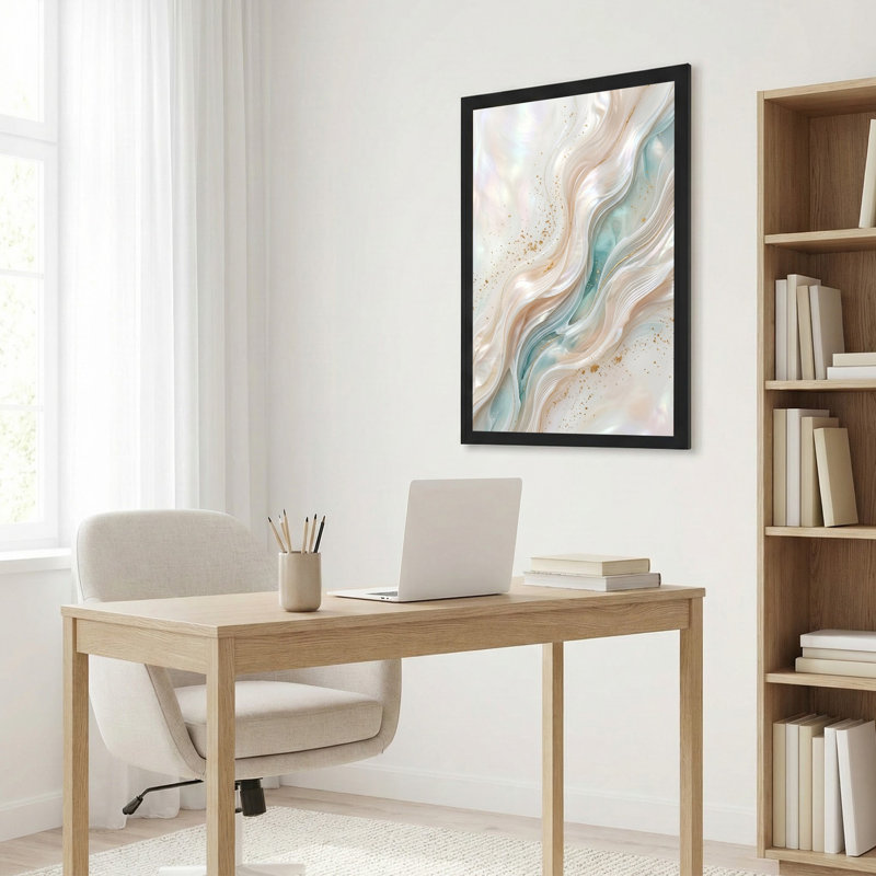 Art mural sur toile bleu et blanc avec tourbillons de marbre liquide et taches d'or, H 24 po x l 16 po