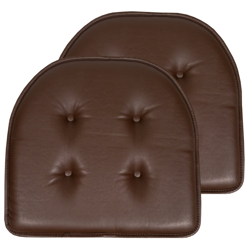 Coussin de chaise d'intérieur en similicuir, Brun, Ensemble de 2