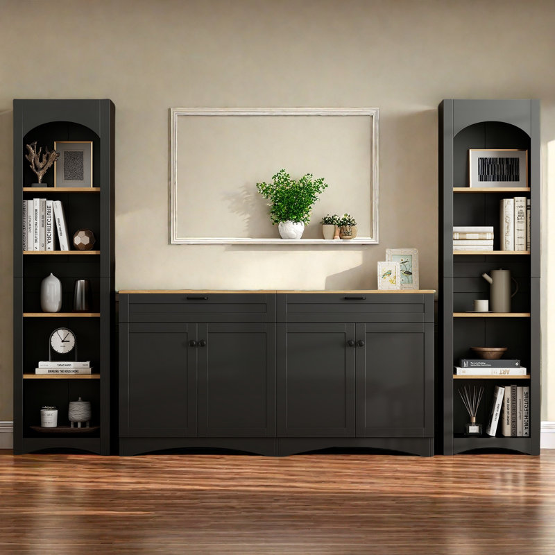 Meuble télé 3 pièces avec rangement pour meuble télé de style Mid-Century avec bibliothèque, buffet rustique et polyvalent avec tablettes réglables pour le salon