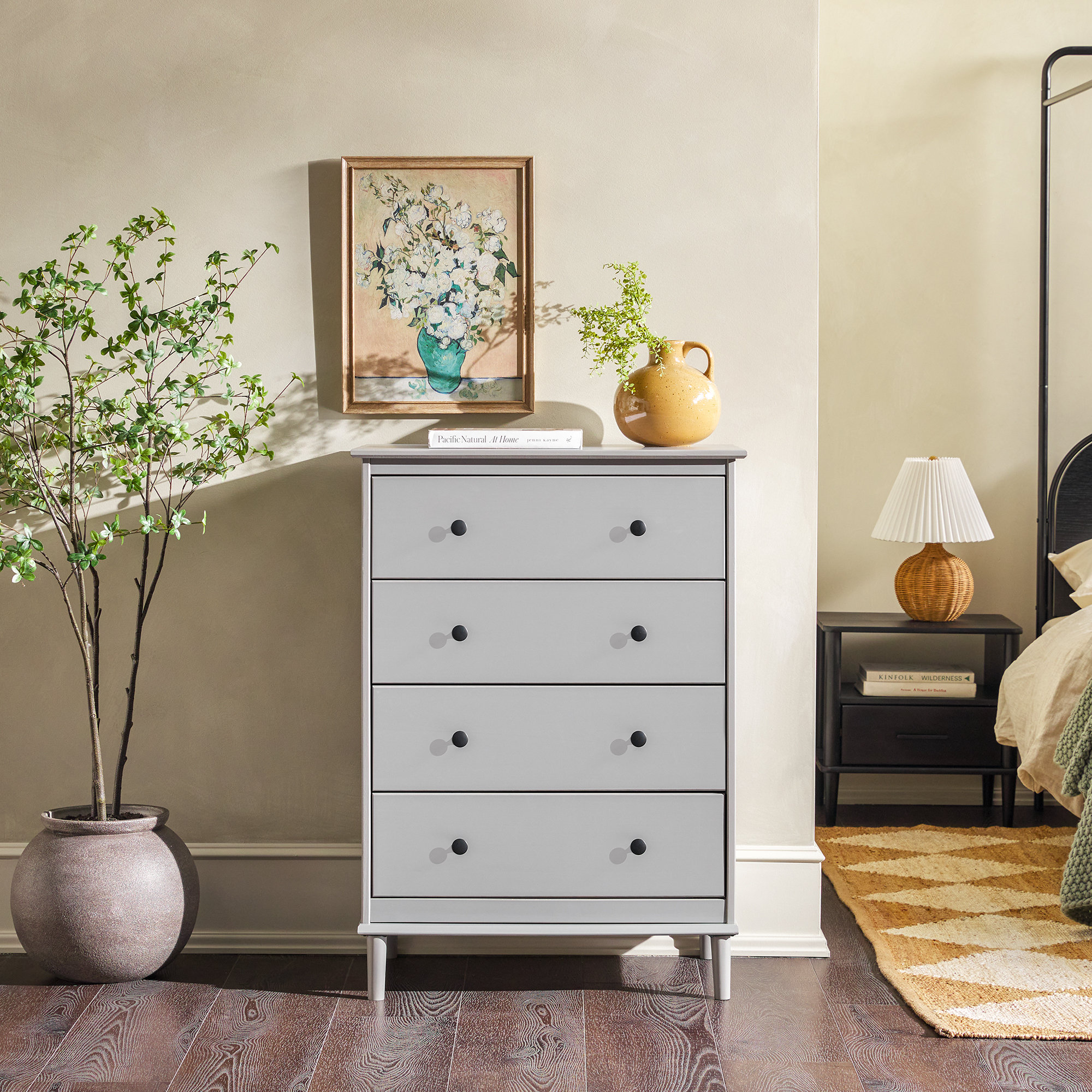 Bhuneshwar Solid Wood 4 Drawer Dresser Wade Logan Color White