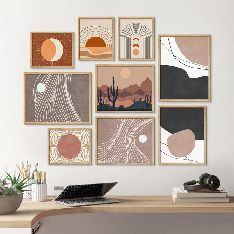 Abstrait désert coucher de soleil moderne géométrique chaleureux tons terreux illustrations art moderne petit décor, Naturel