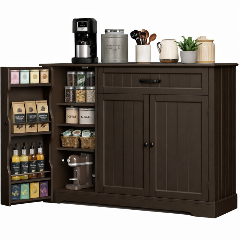 Bayview 33” Stand Kitchen Pantry with 3 Doors, 1 Drawer, Multiple Finish Options, Brown