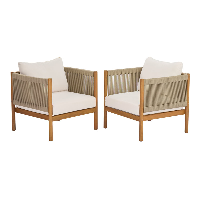 Ensemble de 2 chaises longues de patio modernes, corde en bois d'acacia pour la maison extérieure