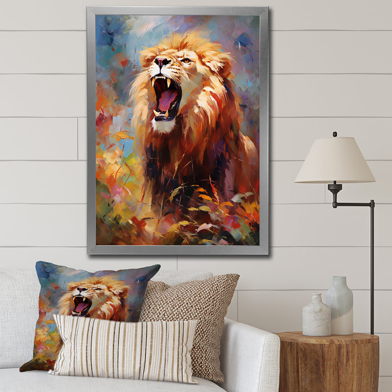 Lion impressioniste sérénade impressionniste - impression, Cadre photo argenté, H 32 po x l 24 po x P 1 po