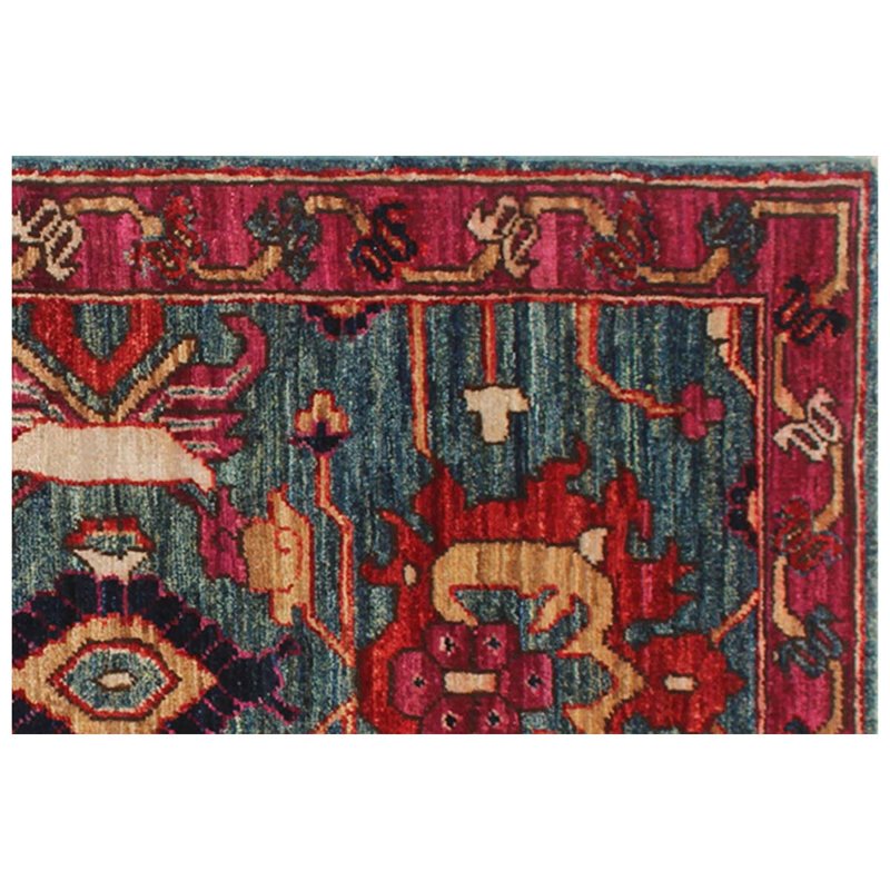Tapis unique vert / rouge noué à la main de haute qualité