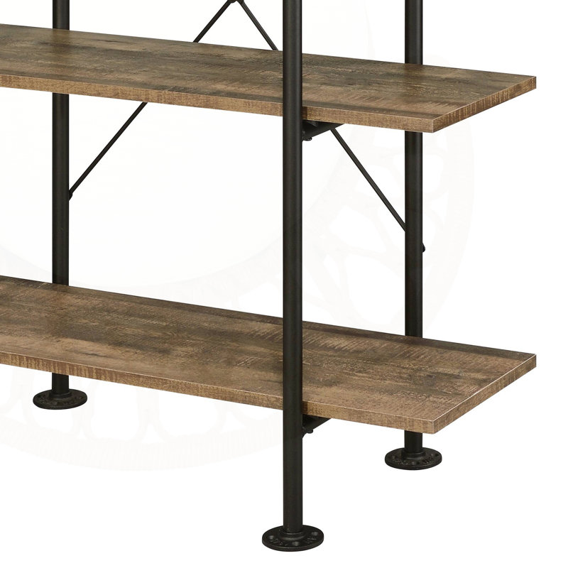 Rustic Oak & Black Finish 5-Tier Bookshelf With Industrial Flair And Ample Storage, Perfect For Modern And Rustic Decor.