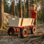Wagon extérieur en bois à quatre roues Scendor, capacité de charge de 260 lb, métal rouge et bois clair