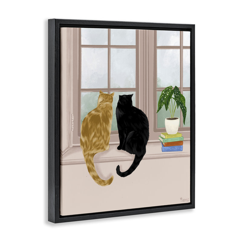 «Chat pair in Windowsill» par Tara Royle, Cadre flottant noir de jais, H 21 po x l 17 po