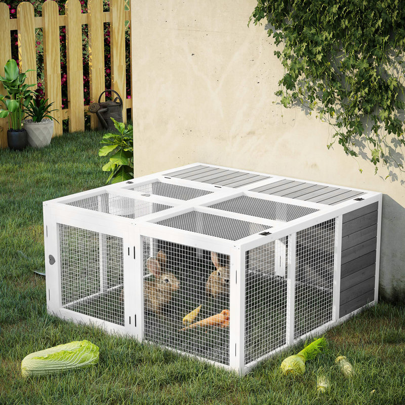 Lapin extérieur gris, cage en bois avec cage intérieure spacieuse et couvercle de cochon d'Inde pliable, intérieur de fenêtre de toit