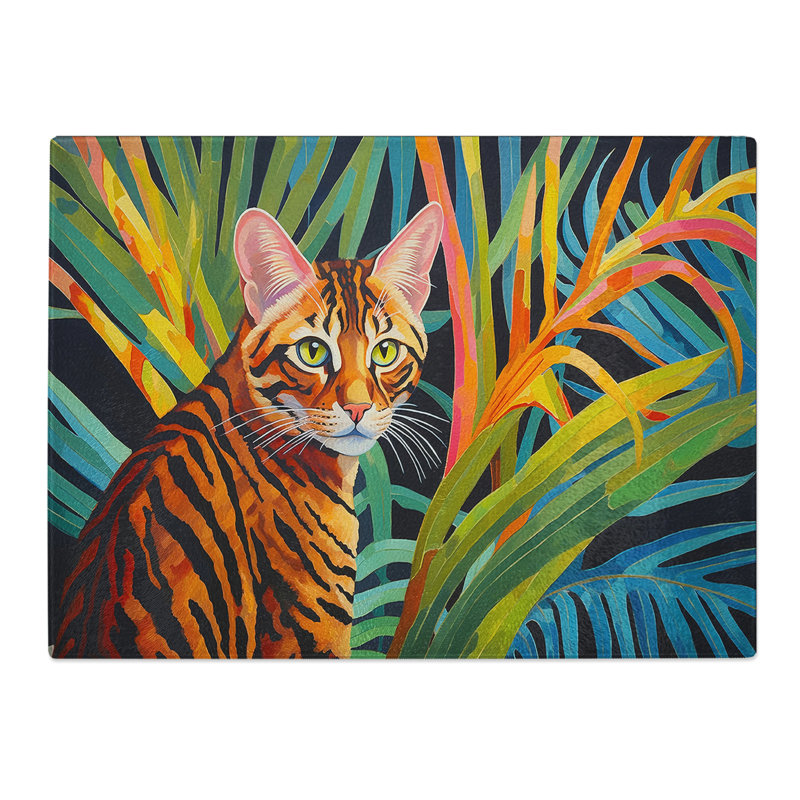 Bengal Cat Art Deco  Glass Chopping Board