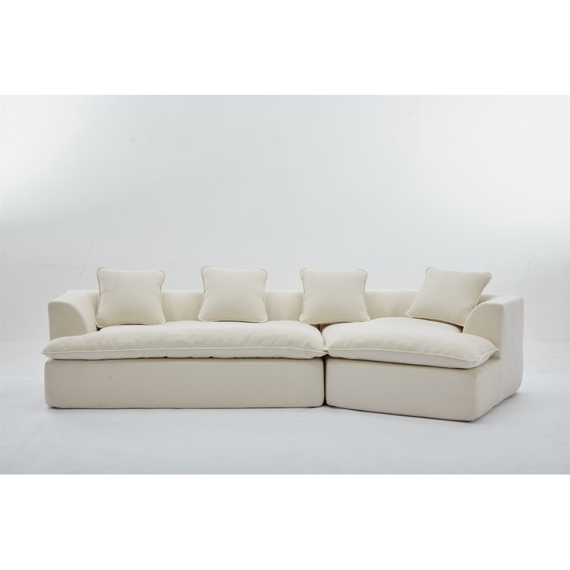 Repose-pieds de canapé modulaire avec coussins, Crème Boucle