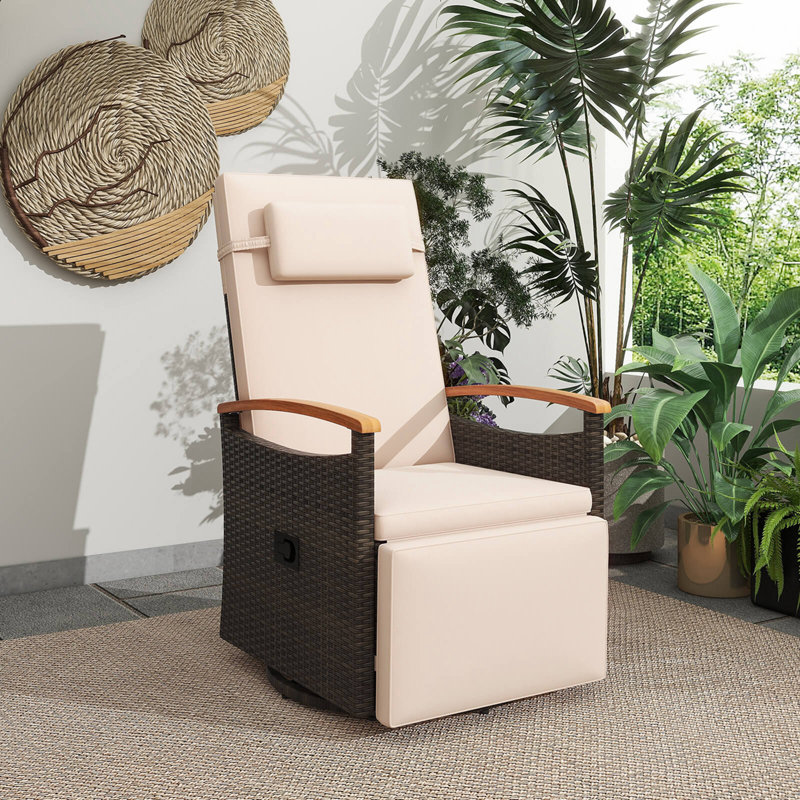 Chaise longue d'extérieur pivotante à 360 ° en rotin, Beige