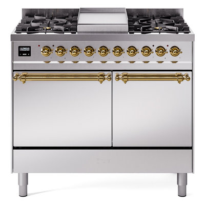 ILVE Nostalgie II Series 40 inch Dual Fuel Range with 6 Sealed Burners, Griddle (Solid Door)