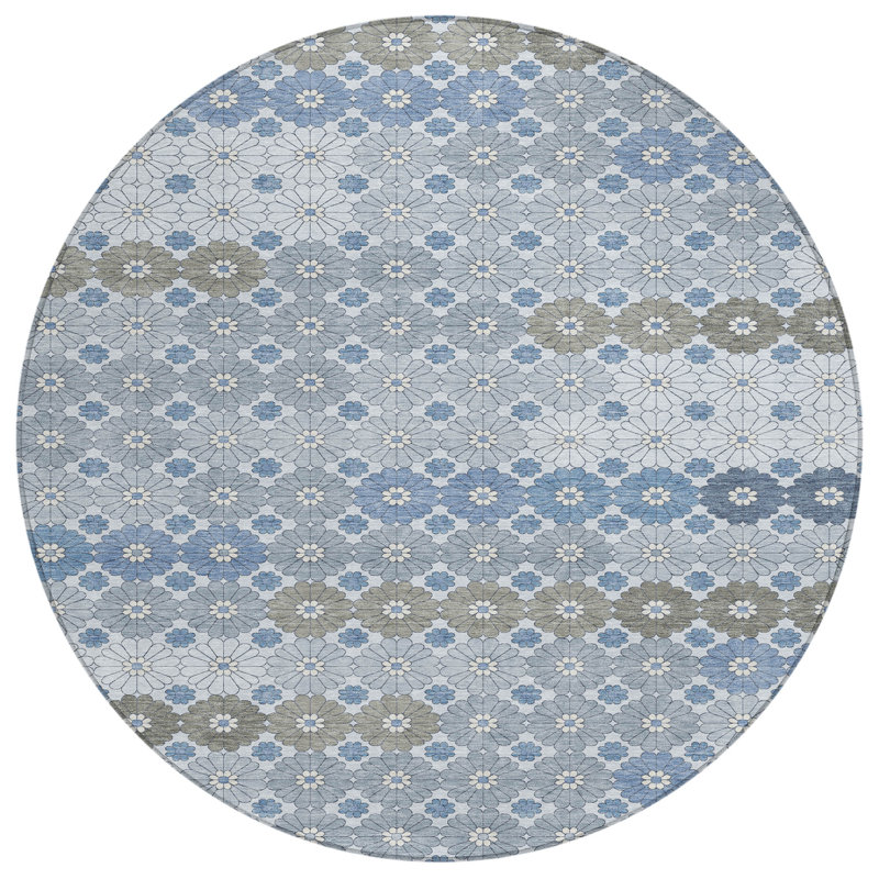 Braeyn Blue Washable Indoor-Outdoor Rug - LOOMLAN, 8' x 8'