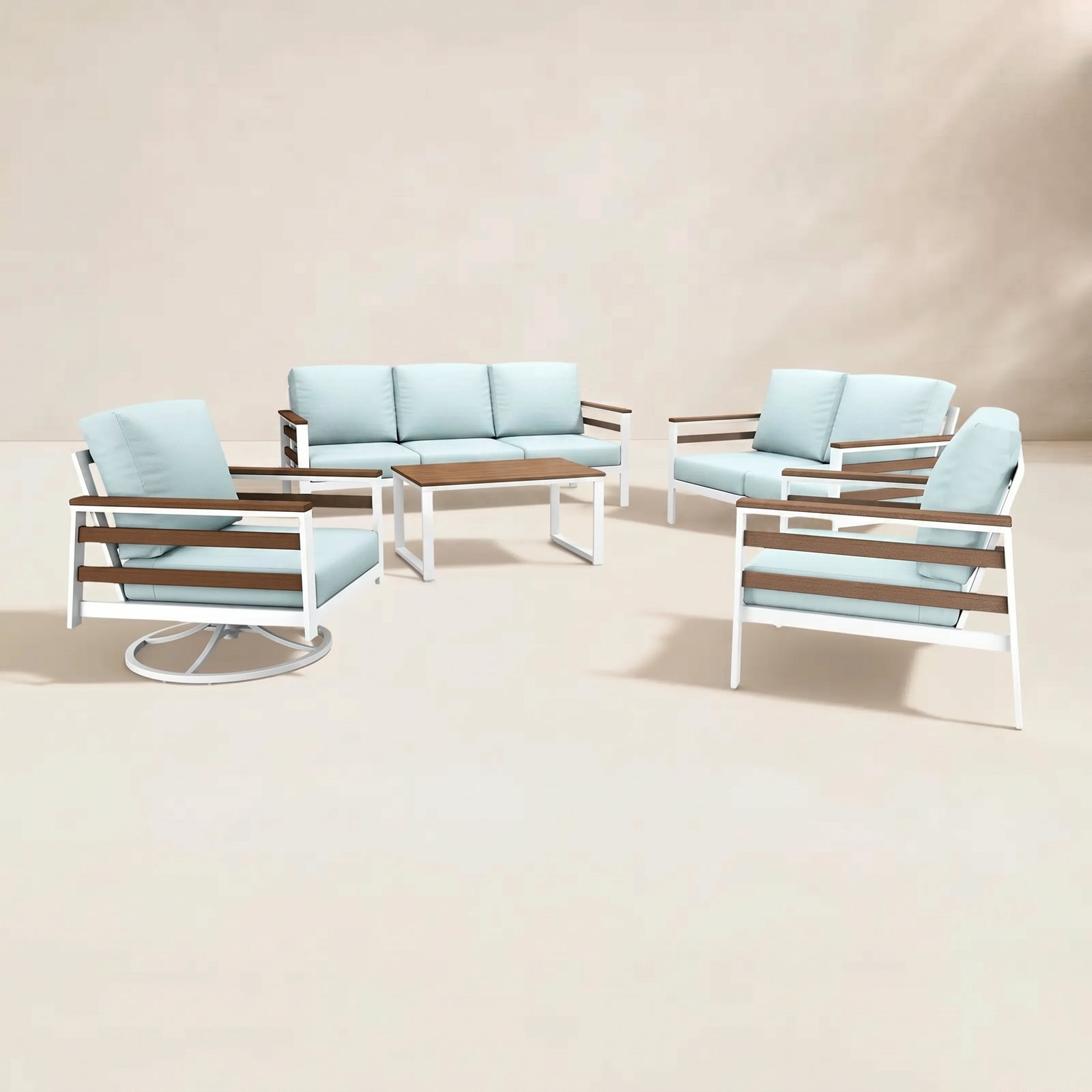 Townsend 7 Person Seating Group With Sunbrella Cushions, Bliss Dew, Brown