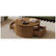 Table basse ronde en bois massif cannelé noyer avec tiroirs de rangement dissimulés, table basse tambour de style moderne du milieu du siècle