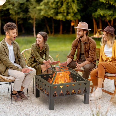 Briner Square Steel Fire Pit with Lid