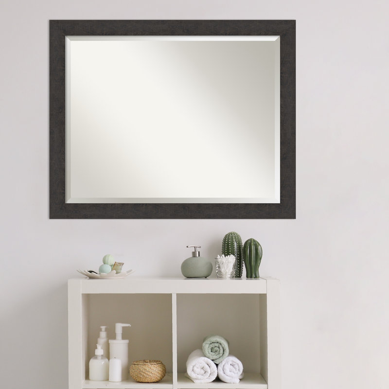 Akhia Narrow Beveled Wall Mirror, 25" x 31", Rustic Plank Espresso