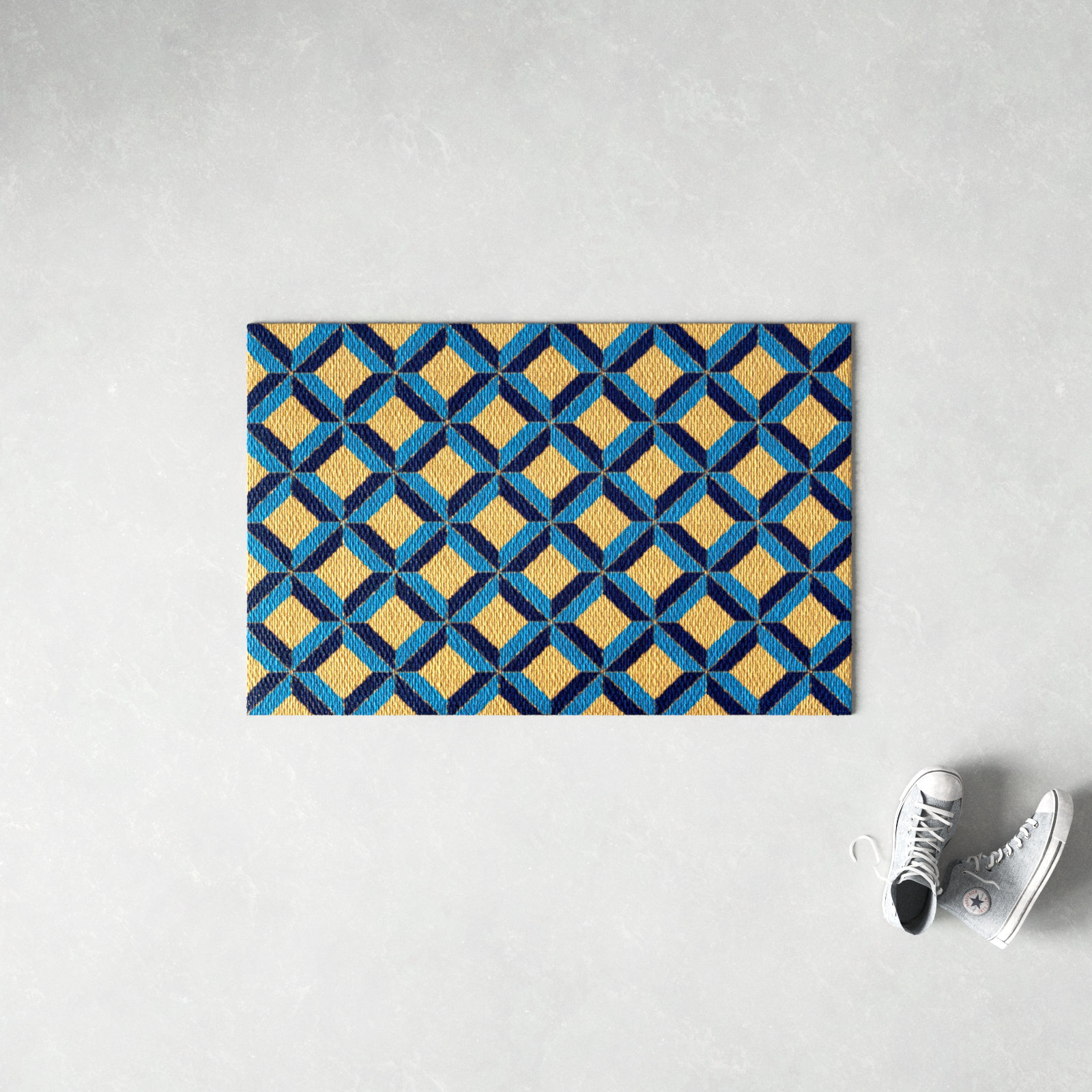 Neighburly Non-Slip Geometric Doormat, Blue