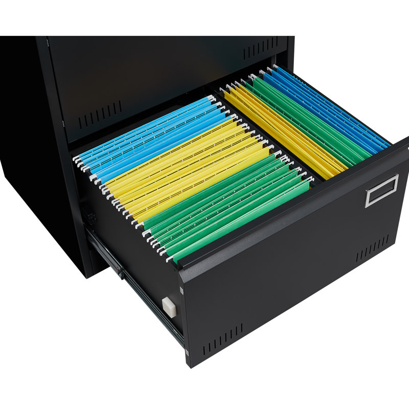 Classeur en métal avec 2 tiroirs et serrure - noir, élargi pour un rangement efficace, 2 meubles de bureau modernes pour accueillir plus de dossiers d'équipement