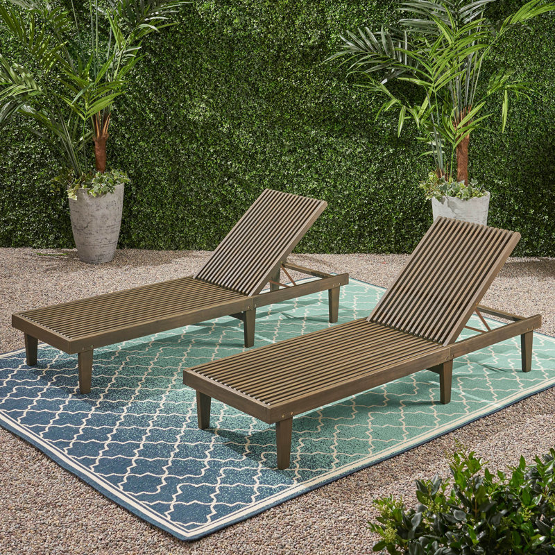 Cadain Outdoor Acacia Wood Chaise Lounge Set, Gray 