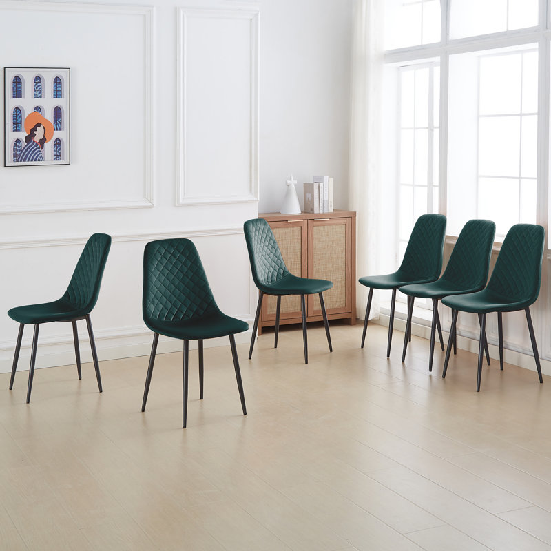 Wellersburg Modern Velvet Upholstered Armless Dining Chair, Deep Green Velvet, Black