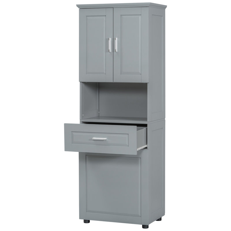 70"H Freestanding Bathroom Cabinet With Tilt-Out Laundry Hamper And Multiple Storage System, Gray