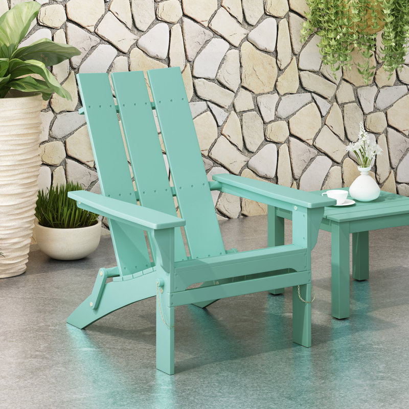 Damione Acacia Foldable Outdoor Adirondack Chair, Light Mint