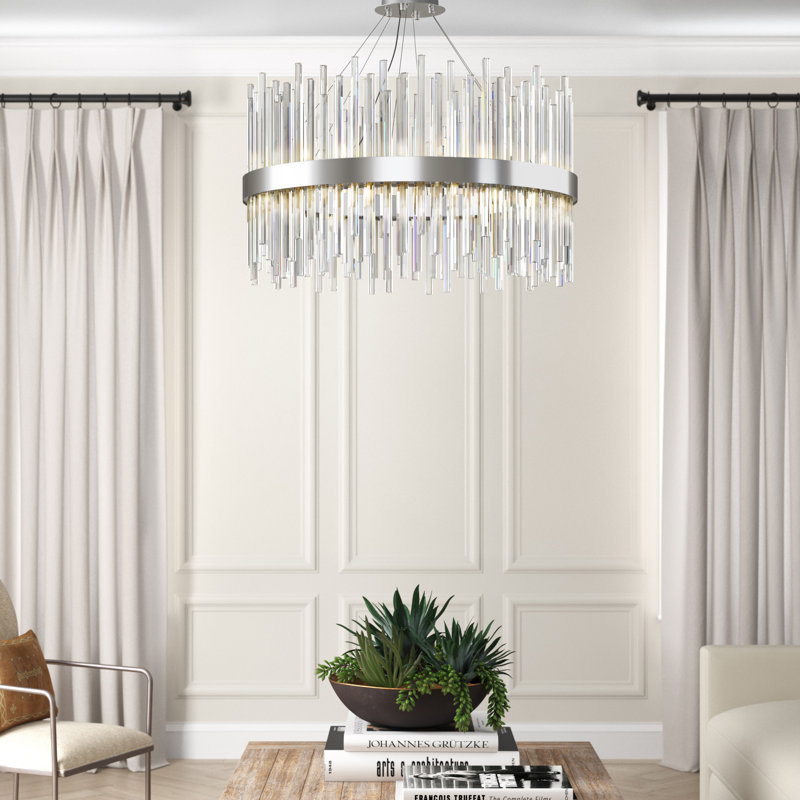 Lustre tambour unique Dalton, Chrome chrome, 14 lumières, H 13,5 po x l 12 po x P 42 po