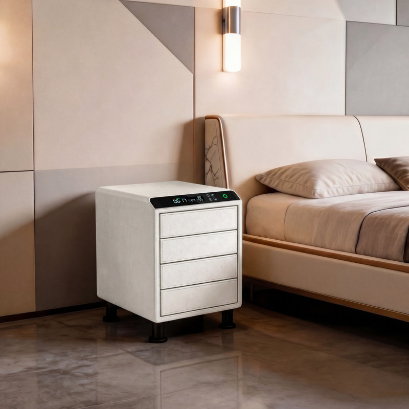 Coffre en cuir de luxe avec empreintes digitales et contrôle des applications, boîte de sécurité biométrique WiFi / Bluetooth avec lumière DEL, affichage de la température / humidité pour la chambre à coucher, le placard et le bureau