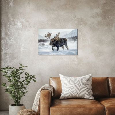 «Winter Moose», impression sur toile scène de désert enneigé pour la maison, chambre à coucher rustique, affiche d'art mural de Noël rustique, art mural photo de cerf, 12 x 16 po