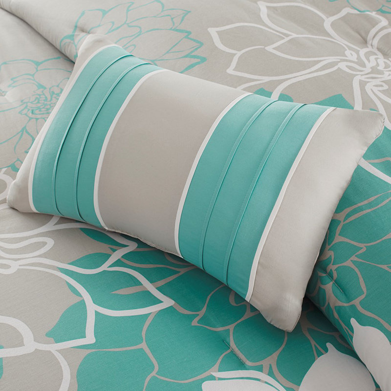 Ensemble d'édredon en satin de coton à très grand imprimé - très grande literie à motif floral, Turquoise