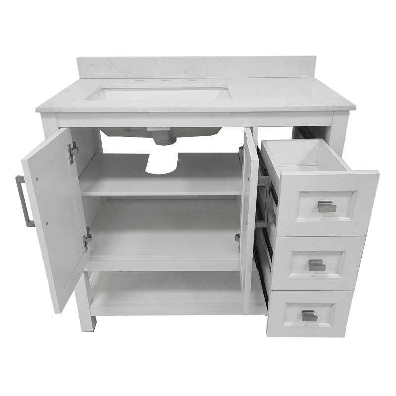 Ensemble de meuble-lavabo simple 36 po avec lavabo, armoire, tablette de rangement ouverte et tiroirs de rangement Caniya
