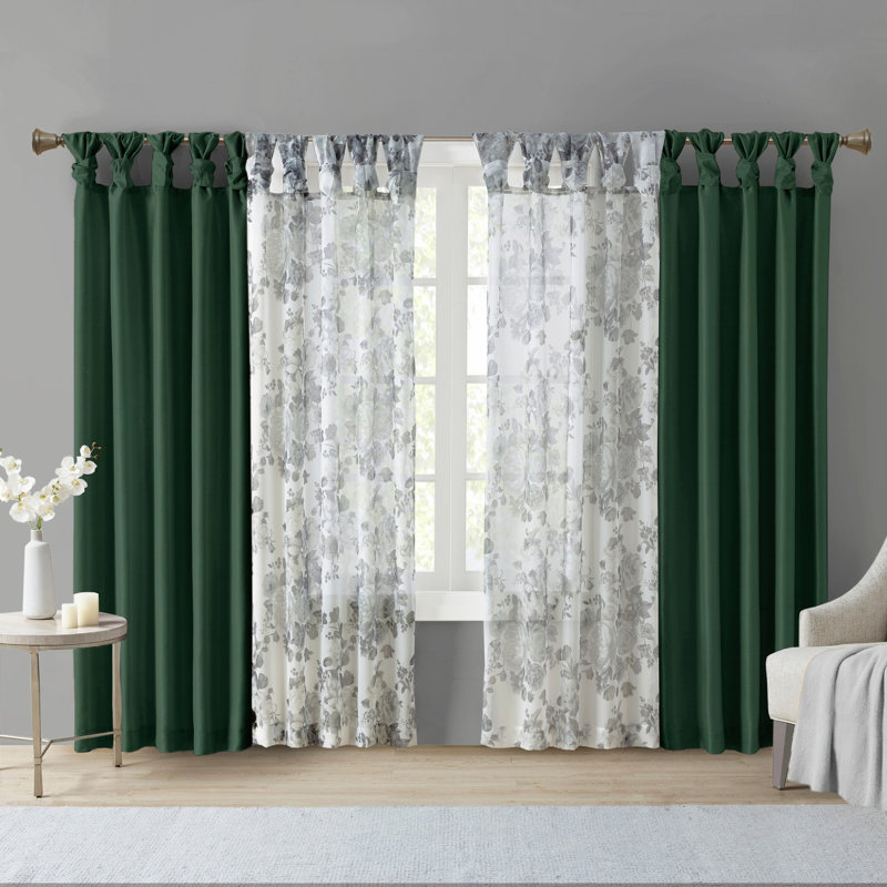 Panneau de rideau de fenêtre Twist Tab doublé vert 50 x 84, Green, 50" W x 84" L