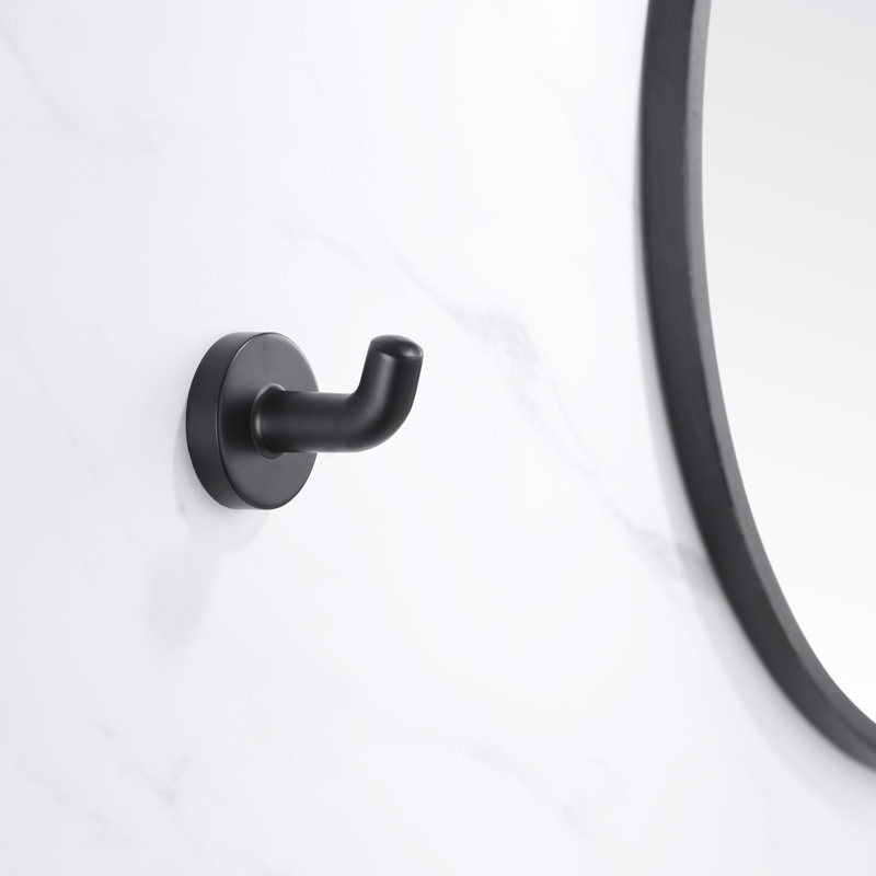 Kree Collection Bathroom Accessories Wall Mounted Towel Robe Hook - Matte Black, Matte Black