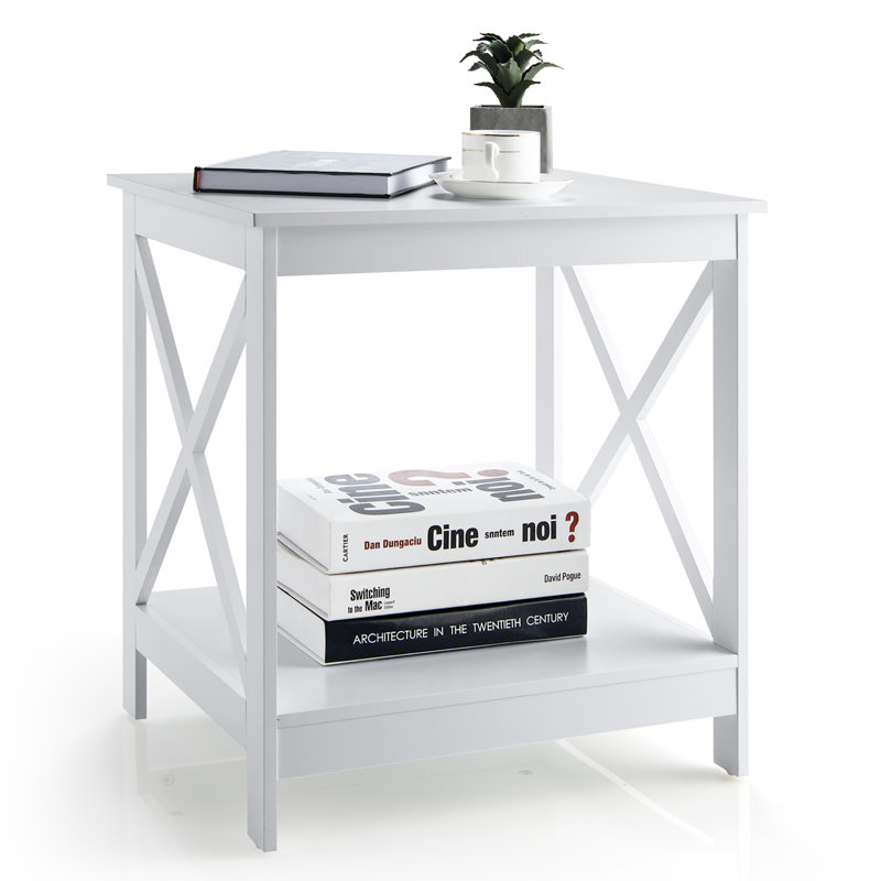 Table de bout avec rangement Temperence, Blanc, Blanc