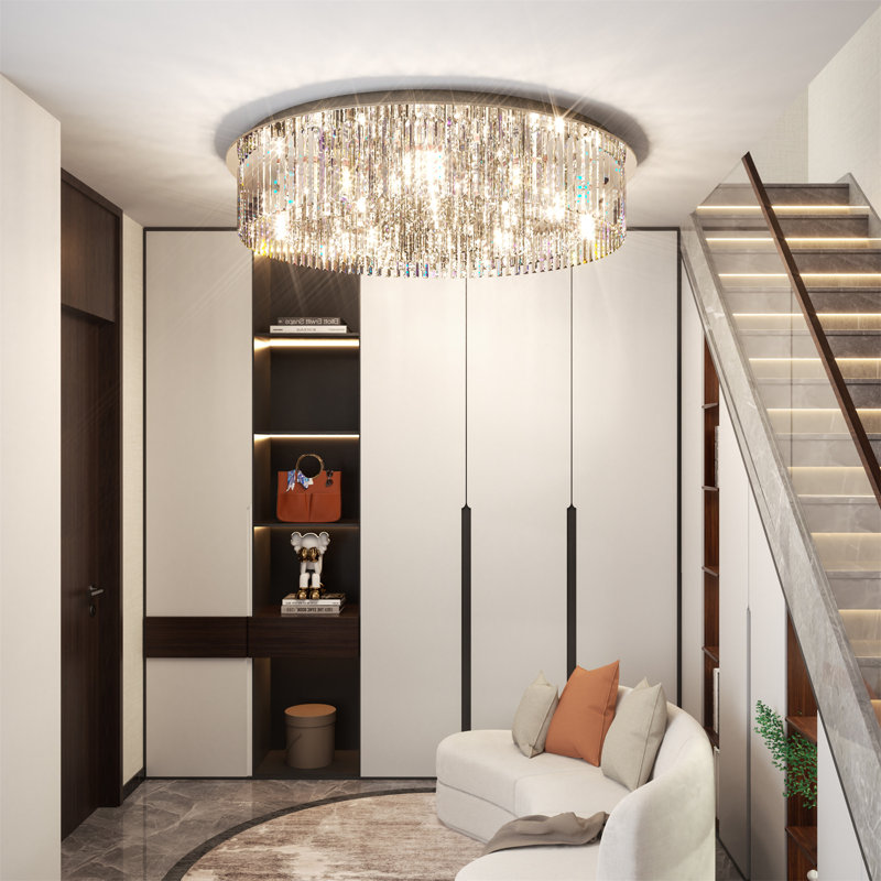 Luminaire suspendu de style lustre moderne en cristal de 32 po avec trois couleurs d'éclairage