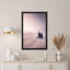 Art sur toile, chalet en bois foncé dans une brume rose enneigée-133478184